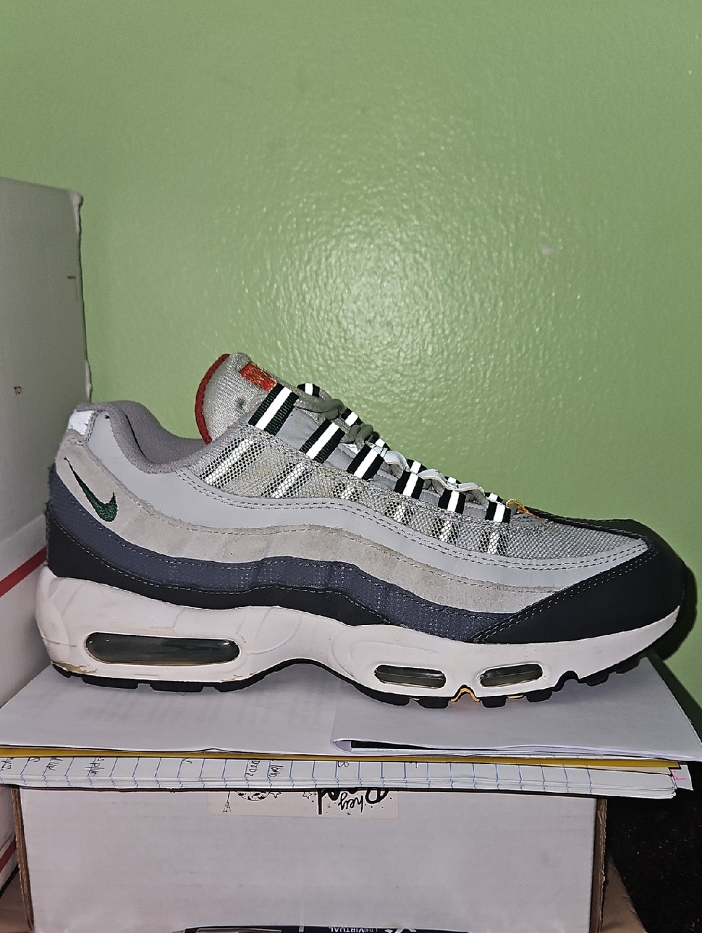 Nike Air Max 95 in Gray, Navy, White, Green Accent